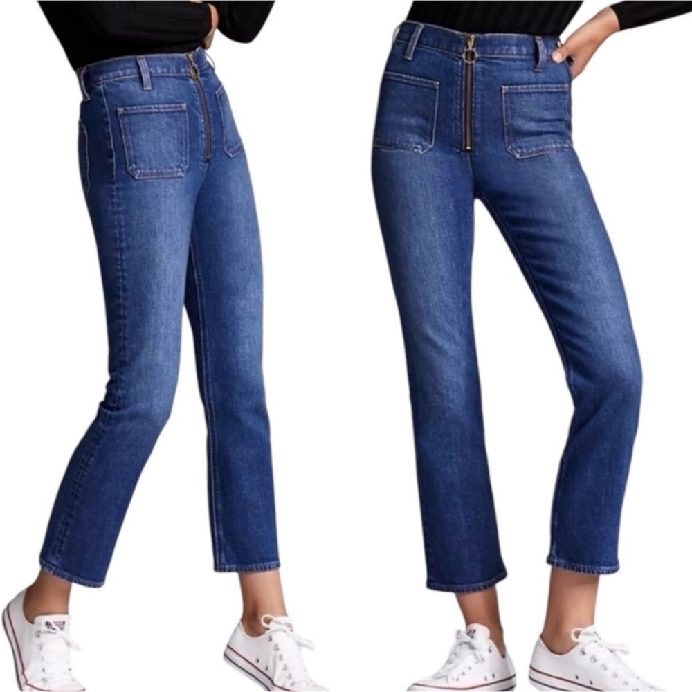 Aritzia Denim Forum The Just Peachy Straight Jeans Blue Dark Wash High Rise